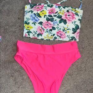 American Eagle Floral Bikini Top and Pink High Leg Bottoms